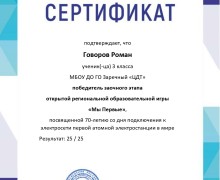 Итоги участия в заочном этапе Региональной открытой образовательной игры Мы первые!