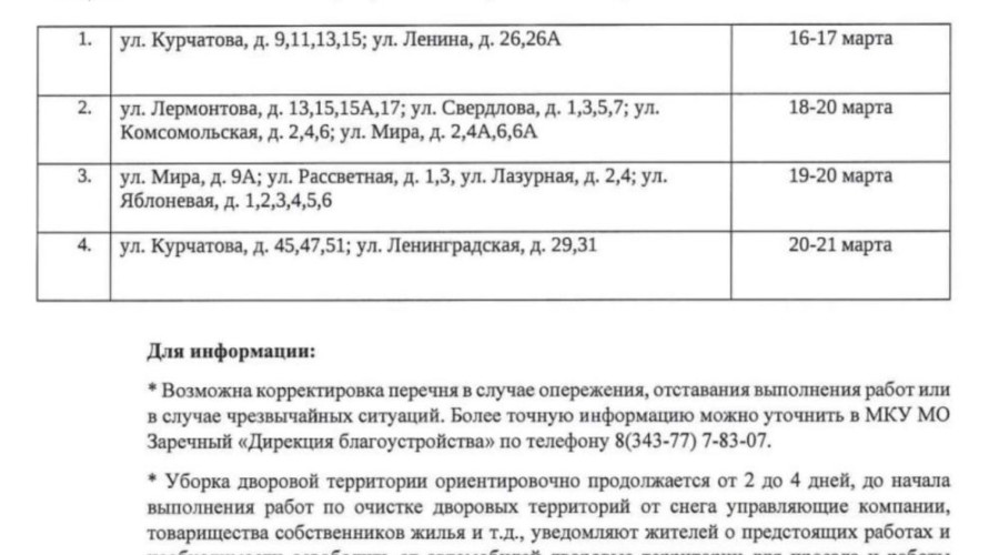 График уборки снега на придомовых территориях