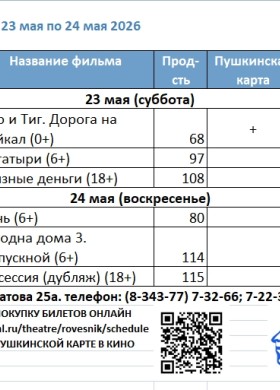 Расписание киносеансов на 23 - 24 мая