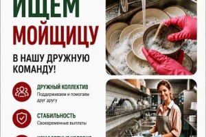Требуется мойщица посуды в столовую «Лесная»